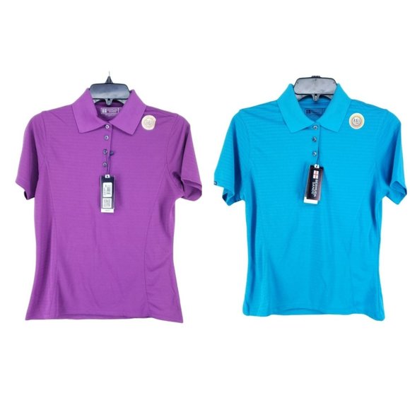 2 Bermuda Sands Golf Polos Women's Size XS Violet Turquoise Wick Away - Picture 1 of 10